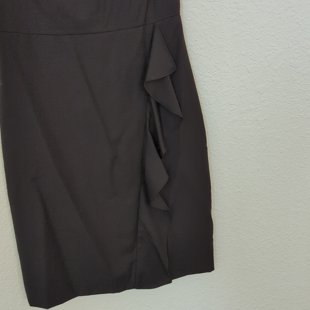 J Crew Wool Sheath Ruffle Dress Black Sz 00 Round Neckline Back Zip Lined - Picture 5 of 11